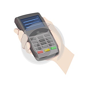 Payment terminal in hand, vector illustration