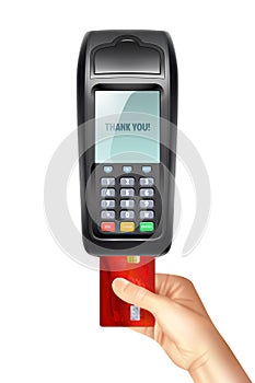 Payment Terminal With Inserted Credit Card photo
