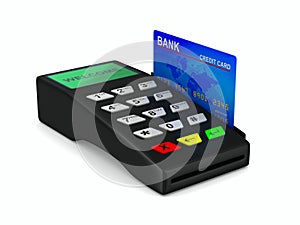 Payment terminal on white background