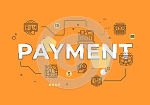 Payment text concept modern flat style vector illustration red banner with outline icons