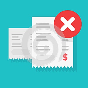 Payment transaction bill declined or money transfer alert or caution error sign vector illustration flat cartoon