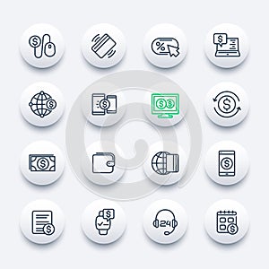 Payments, internet banking line icons, vector set