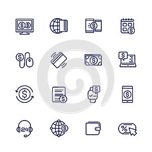 Payments, internet banking and money line icons