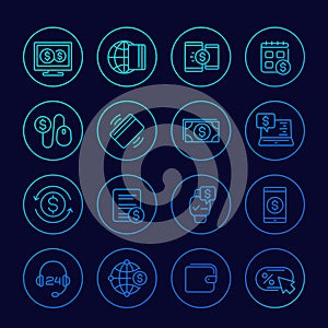 Payments, online banking and money linear icons