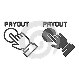 Payout button line and glyph icon. Hand and pay button vector illustration isolated on white. Payment outline style