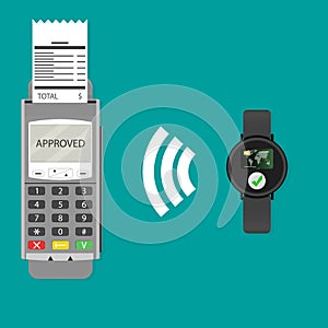 Paypass with smartwatch. Vector transaction contactless wireless