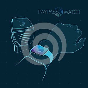 Paypass watch vector drawing lines.