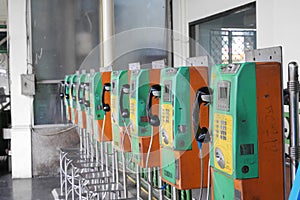 Payphones at Bangkok historic central railway station