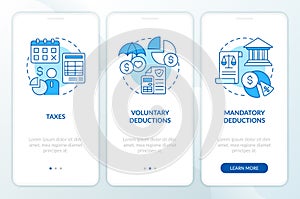 Payroll deductions types blue onboarding mobile app screen photo