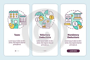 Payroll deductions types onboarding mobile app screen photo