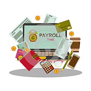 Payroll salary payment and money wages concept in flat style