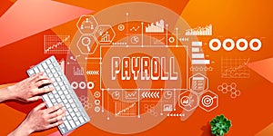 Payroll theme with person using computer keyboard