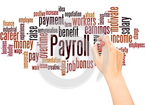 Payroll word cloud hand writing concept