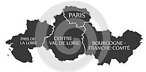 Pays de la loire - Centre - Paris - Bourgogne - Franche Comte Map photo