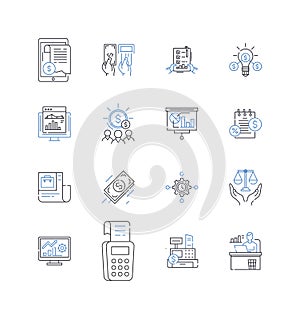 Paysheets line icons collection. Payroll, Wages, Salaries, Compensation, Benefits, Deductions, Paystubs vector and