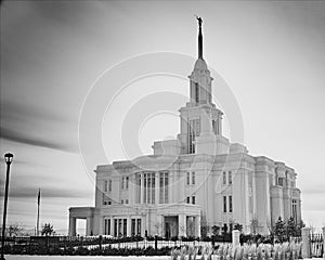 Payson Utah Temple in black and white photo