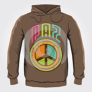 Paz - Peace spanish text - Vector hoodie print design with Peace and Love Icon