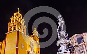 Paz Peace Statue Our Lady Basilica Night Guanajuato Mexico