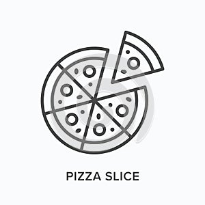 Pazza slice flat line icon. Vector outline illustration of Italian food. Black thin linear pictogram for sliced piece