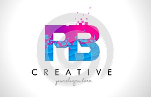 PB P B Letter Logo with Shattered Broken Blue Pink Texture Design Vector. photo