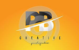 PB P B Letter Modern Logo Design with Yellow Background and Swoosh. photo