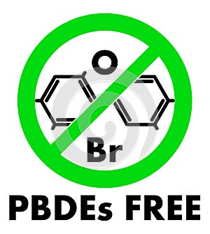 PBDEs free icon. Polybrominated diphenyl ethers chemical molecule and letters Br and O (chemical symbols for Bromine and