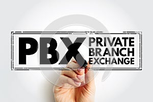 PBX Private Branch eXchange - term for a telephone system or an interphone network, acronym text concept stamp photo