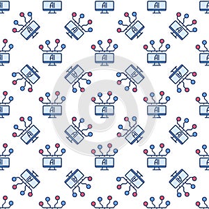 PC with AI vector Artificial Intelligence colored seamless pattern