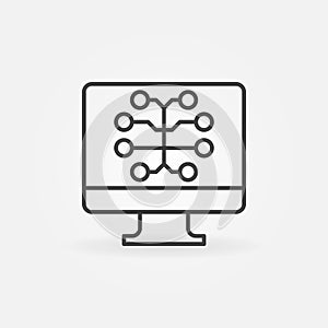PC with Brain vector line icon. AI outline sign