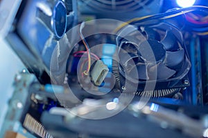 PC components in dust. macro CPU fan. It does not work, in dust and dirty.