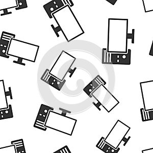 Pc computer icon in flat style. Desktop vector illustration on white isolated background. Device monitor seamless pattern business