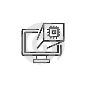 PC cpu microchip line icon