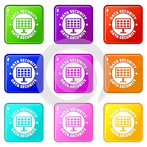 Pc data security icons set 9 color collection