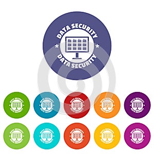 Pc data security icons set vector color