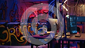 PC hacking software in underground base