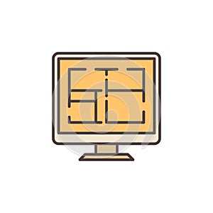 PC with House Plan vector concept colored icon