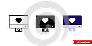 Pc love icon of 3 types color, black and white, outline. Isolated vector sign symbol