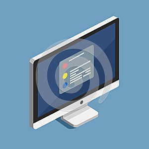 PC monitor. Isometry. Isometric vector illustration. Vector graphic. Desktop personal computer screen with operating
