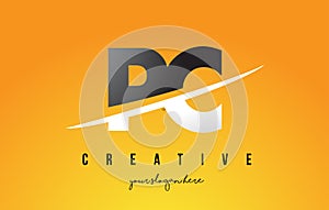 PC P C Letter Modern Logo Design with Yellow Background and Swoosh.