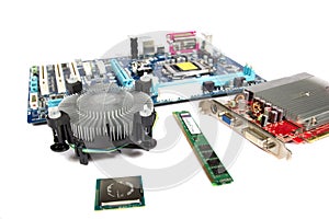 PC parts on white background