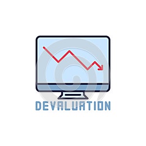 PC Screen with Devaluation Arrow vector concept colored icon
