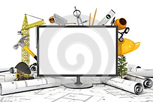 The PC screen with object for construction.