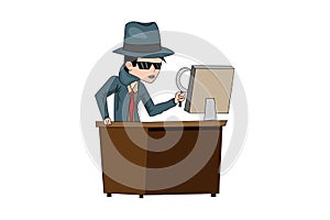 PC search man snoop detective magnifying glass tec agent online design