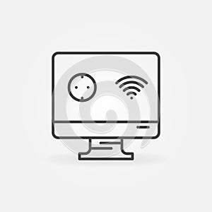 PC with Smart Socket and Wi-Fi vector outline icon