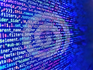 PC software creation business. Programming source code abstract screen of software developer. Web site codes on computer monitor.