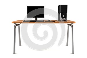 Pc on table isolated on white background