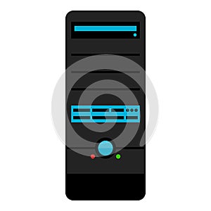 PC Tower Case Desktop Flat Icon on White
