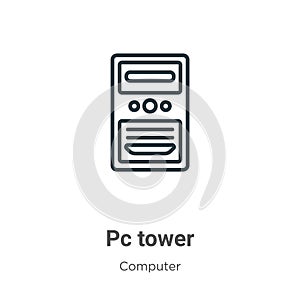 Pc tower outline vector icon. Thin line black pc tower icon, flat vector simple element illustration from editable computer