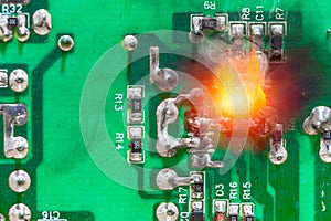 PCB circuit board electricity short circuit fire and burning