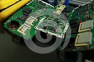 PCB is an electronic circuit board that connects electronic components to the pads photo